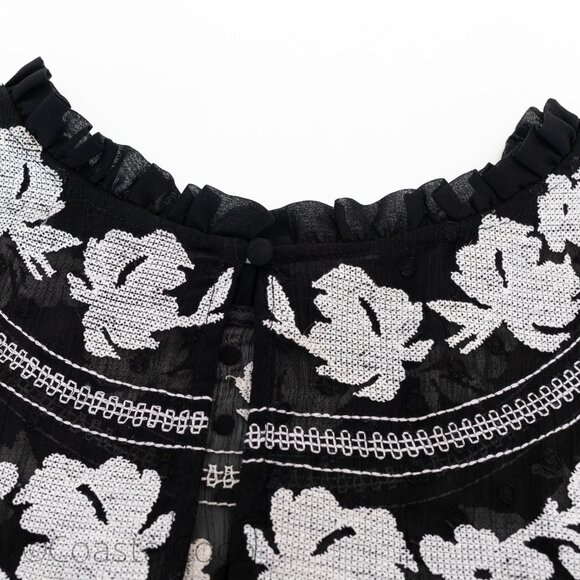 Torrid Size 2 Clip Dot Embroidered Tank Chiffon Black Festival Office Romantic - Picture 5 of 9